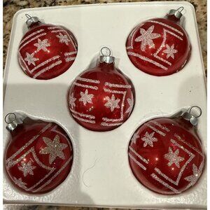 Pyramid Christmas Tree Ornaments Set of 5 Red White Glitter Stars Vintage